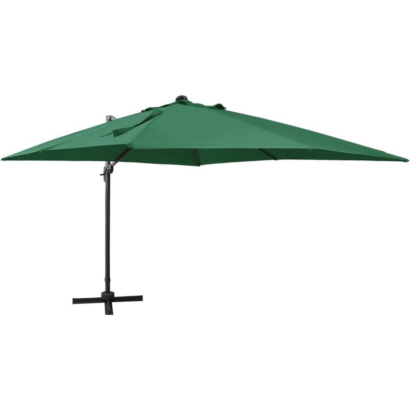

Sombrilla voladiza con poste y luces LED 300 cm verde