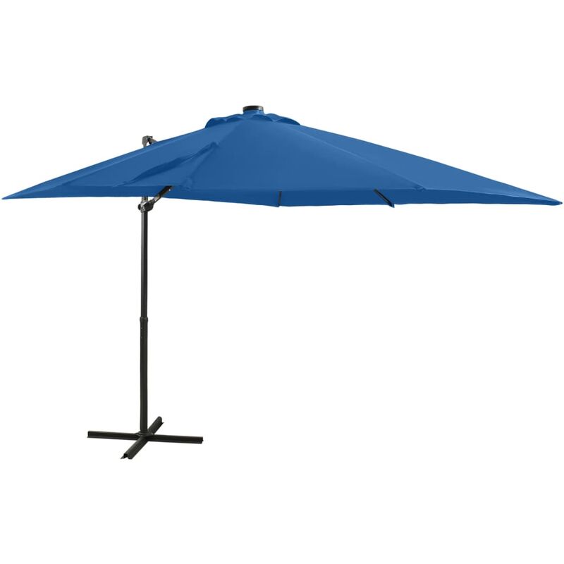 

Sombrilla voladiza con poste y luces LED azul celeste 250 cm