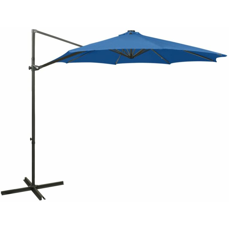 

Sombrilla voladiza con poste y luces LED azul celeste 300 cm