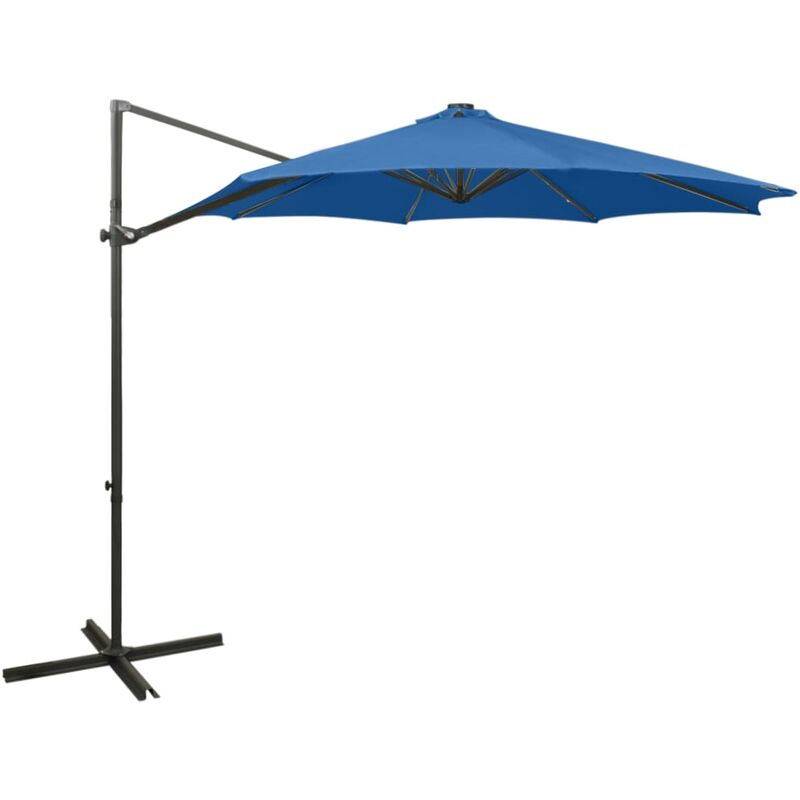 

Sombrilla voladiza con poste y luces LED azul celeste 300 cm