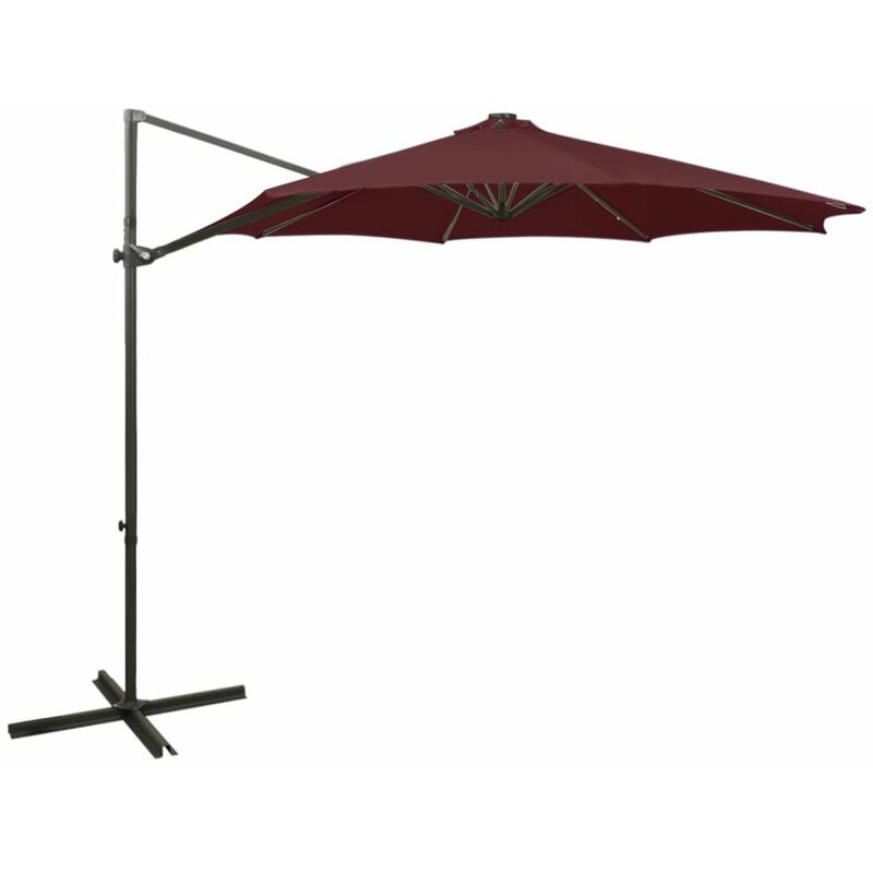 

Sombrilla voladiza con poste y luces LED burdeos 300 cm