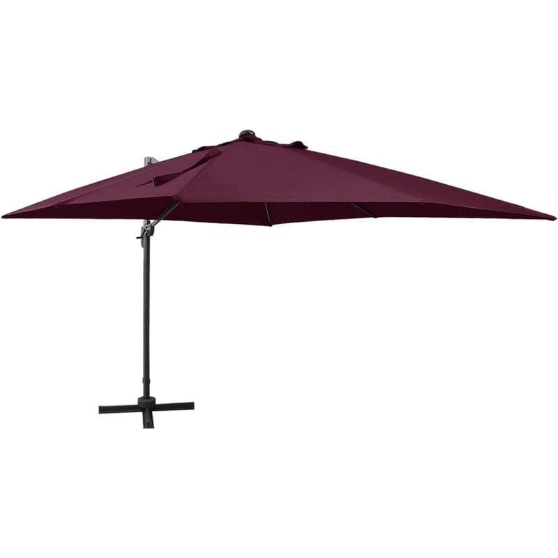

Sombrilla voladiza con poste y luces LED burdeos 300 cm