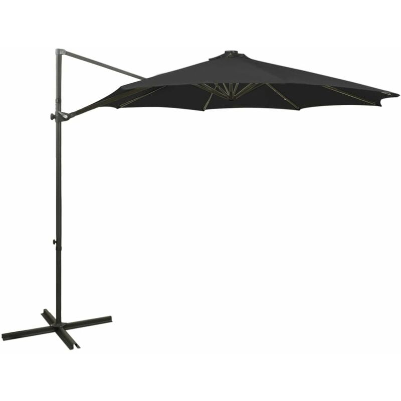 

Sombrilla voladiza con poste y luces LED negro 300 cm