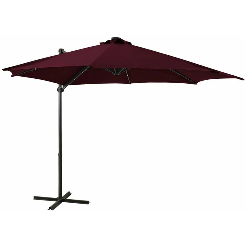

Sombrilla voladiza con poste y luces LED rojo burdeos 300cm