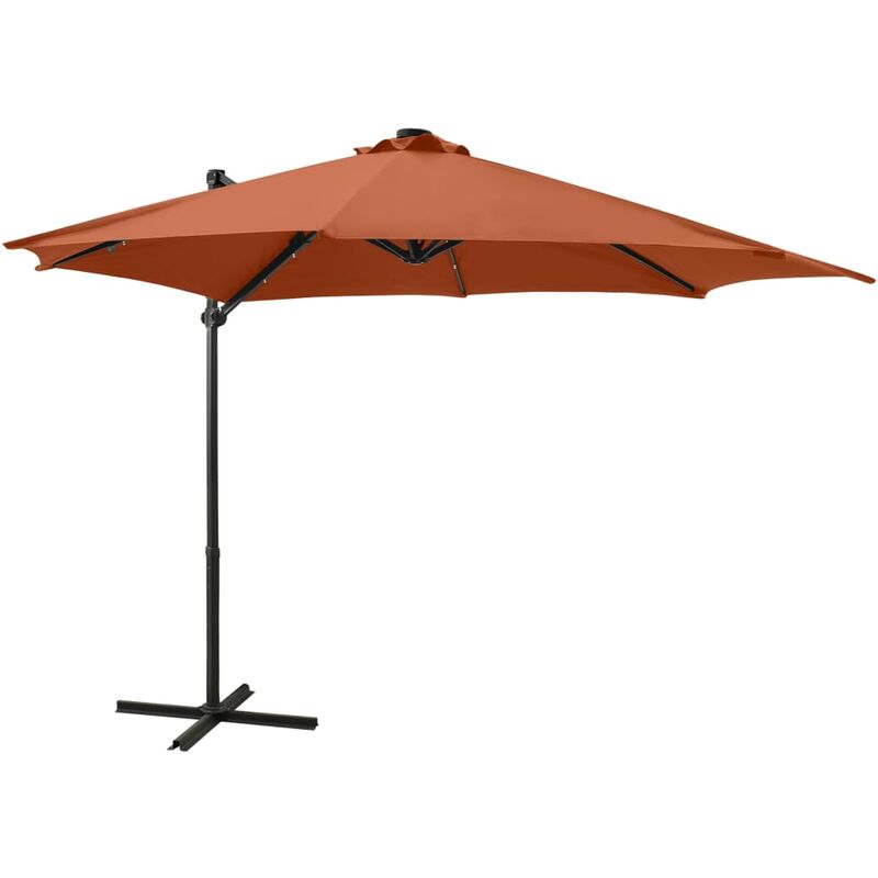 

Sombrilla voladiza con poste y luces LED terracota 300 cm