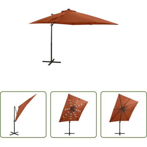 Sombrilla voladiza -  Sombrilla jardín voladiza con palo y luces LED terracota 250 cm