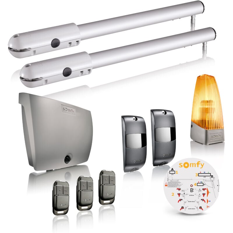 1241525 - Motorisation de portail battant à vérin sgs Essential rts - Livrée avec 3 télécommandes Keypop, feu orange et photocellules - Compatible