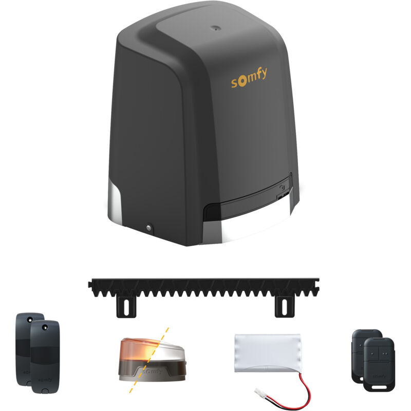 1246282 - Motorisation pour portail coulissant Slidymoove 600 - Avec 2 télécommandes Keypop, 4 mètres de crémaillère, 1 batterie de secours, 1 feu