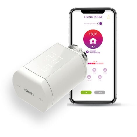 SOMFY 1870508 - Vanne thermostatique connectée io - Pour contrôler la température des radiateurs à eau chaude avec Tahoma (switch) - Silencieuse