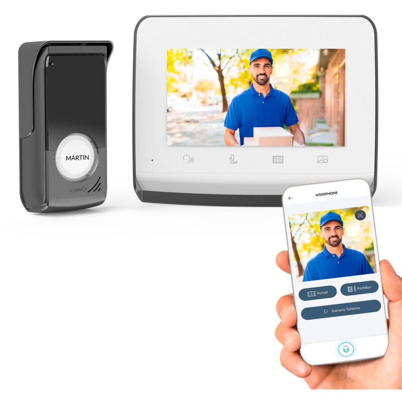 Somfy - 1871229 - Visiophone V350 Connect, Interphone connecté - Ecran 7 pouces - Vision nocturne - Gestion des visites à distance par smartphone