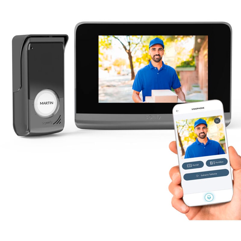 Somfy - 1871265 - Visiophone V500 Connect, Interphone connecté - Ecran tactile 7 pouces - Vision Nocturne - Gestion des visites à distance par