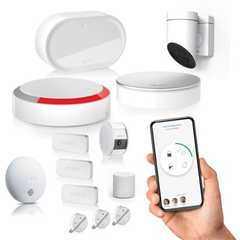 SOMFY 1875315 - Home Alarm Advanced - Pack sécurité vidéo Plus - Alarme Maison sans Fil Connecté Wifi - Module GSM - Caméras de surveillance intérieure et extérieure