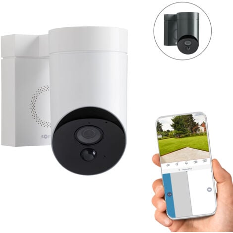 SOMFY 1875319 - Outdoor Camera blanche - Caméra de surveillance extérieure wifi - Stickers alarme - 1080p Full HD - Sirène 110 dB - Branchement possible sur luminaire existant