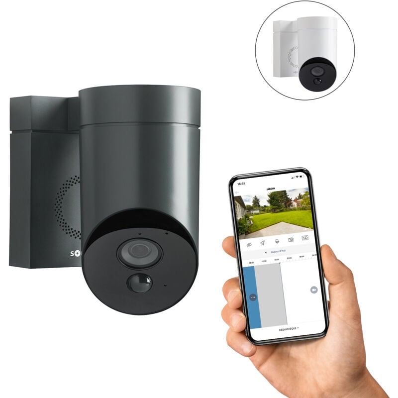 1875320 - Outdoor Camera grise - Caméra de surveillance extérieure wifi - Stickers alarme - 1080p Full hd - Sirène 110 dB - Branchement possible sur