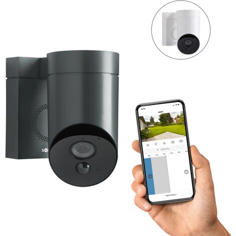 SOMFY 1875320 - Outdoor Camera grise - Caméra de surveillance extérieure wifi - Stickers alarme - 1080p Full HD - Sirène 110 dB - Branchement possible sur luminaire existant