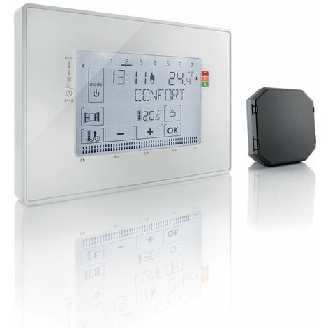SOMFY 2401244 - Thermostat fil pilote avec récepteur radio - Programmateur radio pour radiateurs électriques fil pilote - 4 zones possibles - Compatible Tahoma (switch)