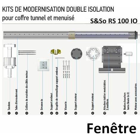 Somfy – Kit de modernisation pour volets roulants – Moteur S&SO RS100 IO – Axe recoupable 1000 à 1700 mm – Technologie 17500 cycles