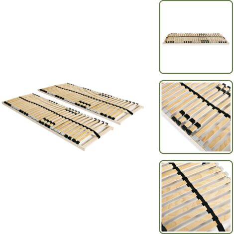 Somier ajustable - vidaXL Somieres de láminas con 28 listones 7 zonas 2 uds 90x200 cm - Somier con 7 zonas