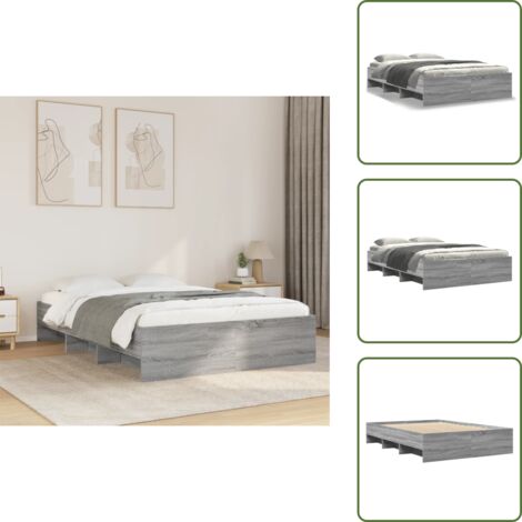 Somier de láminas - vidaXL Estructura de cama madera de ingeniería gris Sonoma 135x190 cm - Cama gris Sonoma