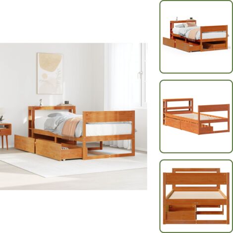 Somier de láminas - vidaXL Estructura de cama sin colchón madera maciza marrón 75x190 cm - Cajones