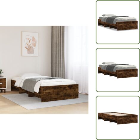Somier de láminas - vidaXL Estructura de cama sin colchón madera roble ahumado 100x200 cm - Cama de madera