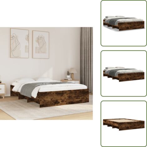 Somier de láminas - vidaXL Estructura de cama sin colchón madera roble ahumado 140x200 cm - Almacenamiento en cama