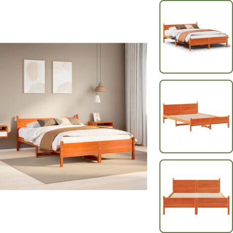 Somier de madera - vidaXL Estructura de cama sin colchón madera maciza marrón 135x190 cm - Cama de pino