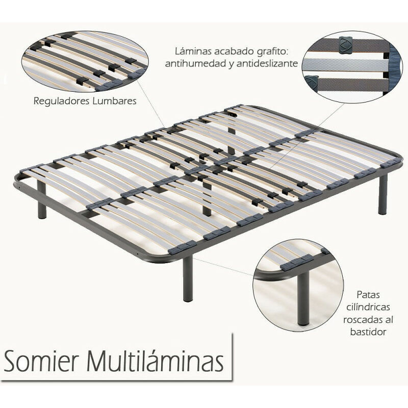 

Somier Multilaminas Con Regulacion Lumbar 160x180 Cm + Patas 26cm