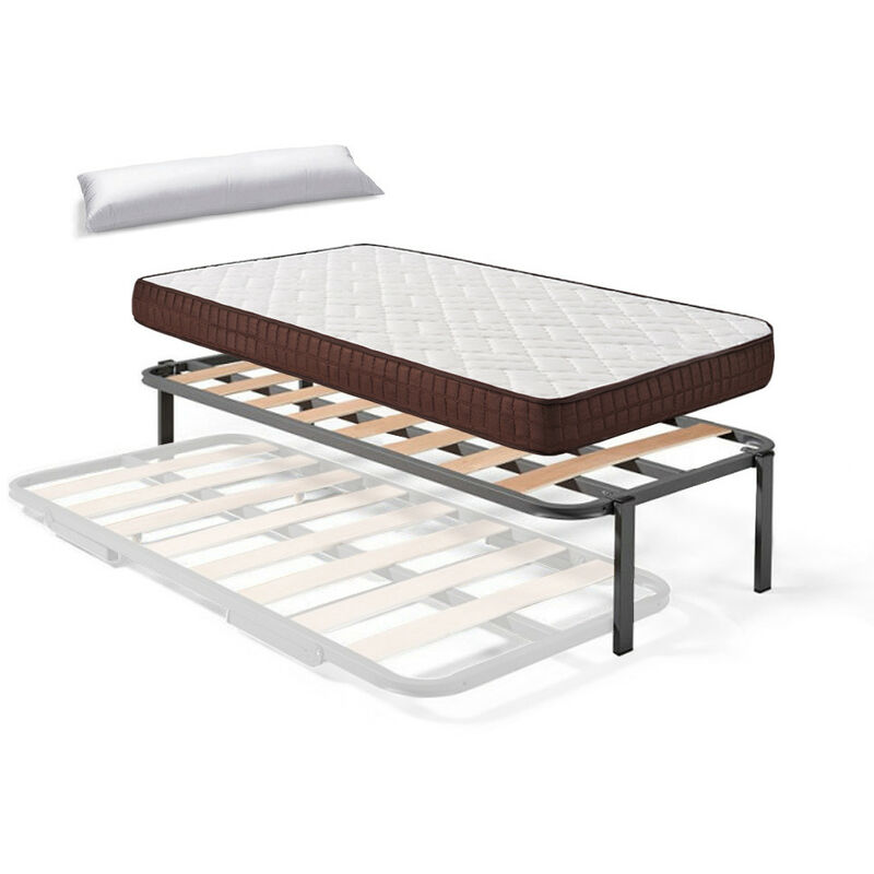 

Somier Superior de Cama Nido con 4 Patas + Colchon Viscobrown Doble Capa Viscosoft, Altura 15 cm + Almohada de Fibra, 90x180 cm