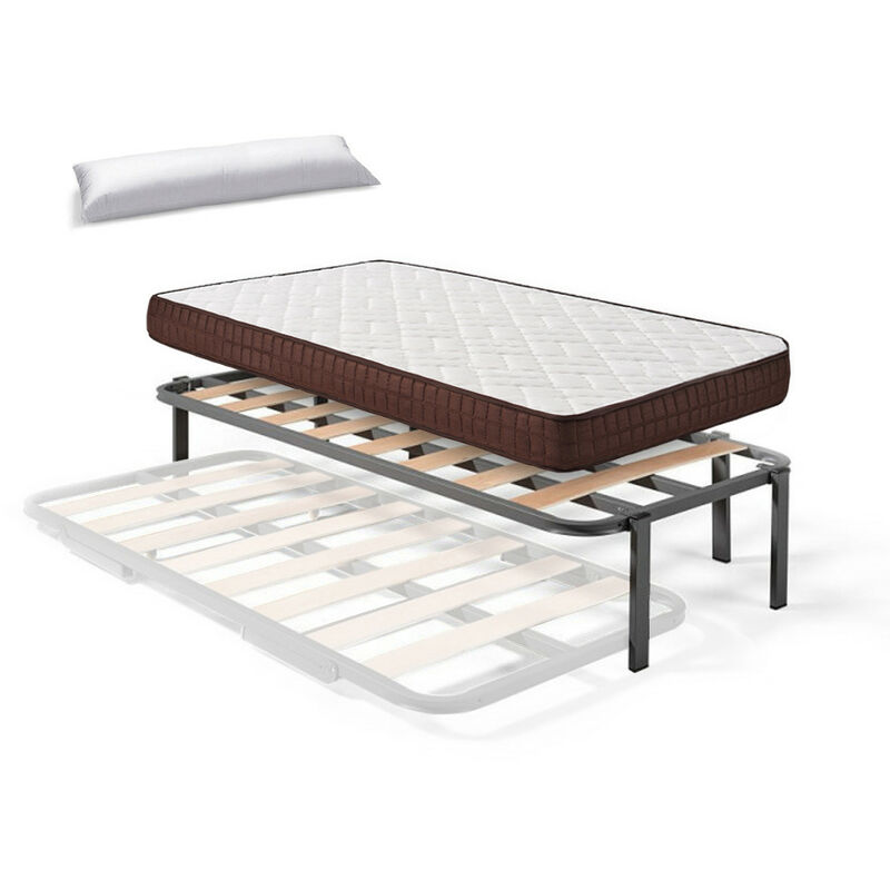 

Somier Superior de Cama Nido con 6 Patas + Colchon Viscobrown Doble Capa Viscosoft, Altura 15 cm + Almohada de Fibra, 80x190 cm