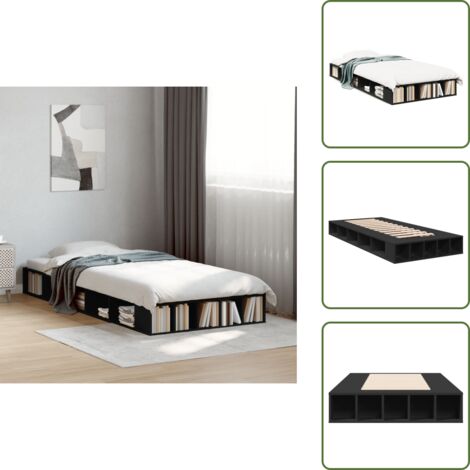 Somier - vidaXL Estructura de cama madera de ingeniería negra 100x200 cm - Almacenamiento en cama