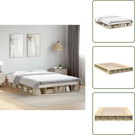 Somier - vidaXL Estructura de cama madera de ingeniería roble Sonoma 140x200 cm - Almacenamiento en cama