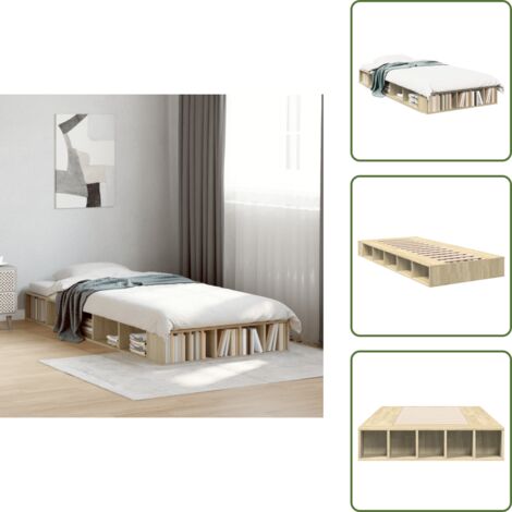Somier - vidaXL Estructura de cama madera de ingeniería roble Sonoma 75x190 cm - Almacenamiento en cama