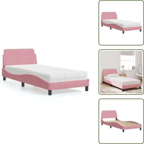 Sommeil de qualité - vidaXL Lit avec matelas Dover rose 90x190 cm velours - Matelas H2