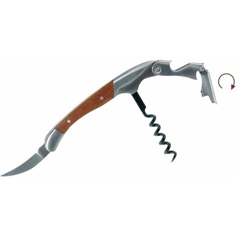 Sommelier Double Levier Manche en Bois de Bambou - Acier Inoxydable - Couteau possédant des fonctions de tire-bouchon, découpe capsule & décapsuleur - Confort d'utilisation - Coffret cadeau - Bambou -