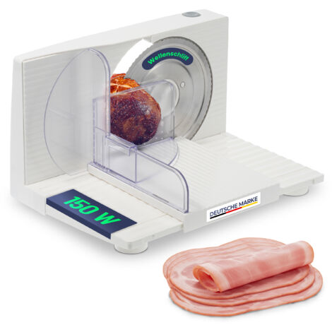 Sommertal Allesschneider AS170 150W Edelstahlmesser mit Wellenschliff,klappbar platzsparend, elektrische Schneidemaschine Brotschneidemaschine, Profi Aufschnittmaschine Weiß 0-15mm