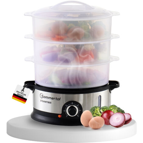 Sommertal Dampfgarer STEAMY800 Dämpfer 800W 3 Schicht Topf BPA-Frei regelbar 0-60 min. spülmaschinenfest Kunststoff Dampftopf