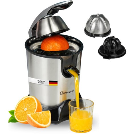 Sommertal Zitruspresse CP850 elektrische Saftpresse inkl. 2 Presskegel, manuelle Handpresse, Orangenpresse Zitronenpresse aus Edelstahl, Juicer Entsafter mit starkem 850W Motor