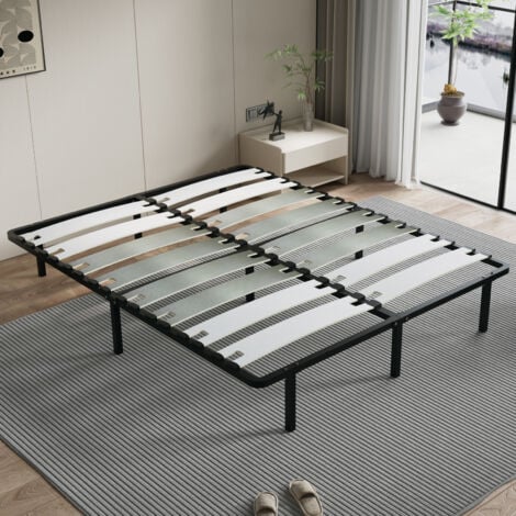 Sommier 160 x 200cm, 2 x 8 Lattes de 125 mm, 9 Pieds, Lit 160 x 200cm, Montage Rapide, Sommiers à Lattes en Bois pour Adulte