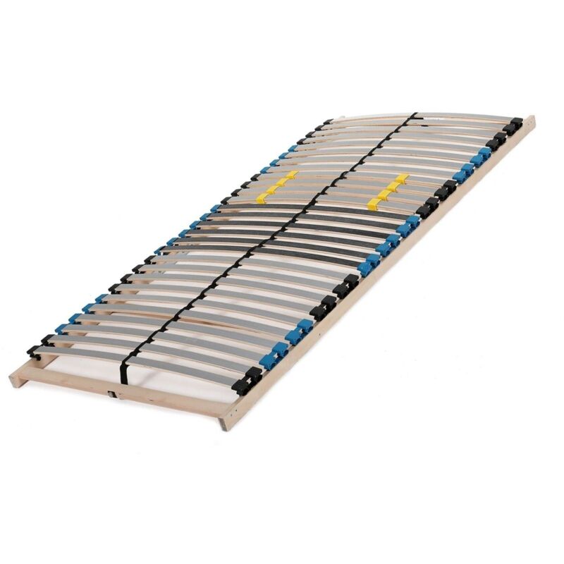 Sommier à lattes 90x200 cm 28 lattes 7 zones Capacité de charge env. 140 kg Bouleau multiplis Montage facile Fabriqué en Allemagne, tête réglable en