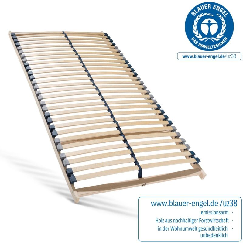 Sommier à lattes 70x200, ergonomique 7 zones 28 lattes, charge env. 150 kg lattes flexibles en bois, Made in Germany