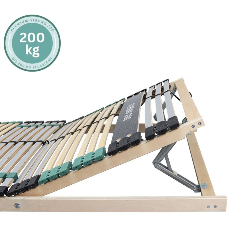 Sommier à lattes 80x200 cm- Hêtre, 42 lattes, charge env. 200 Kg, 7 zones, cadre à lattes 80x200