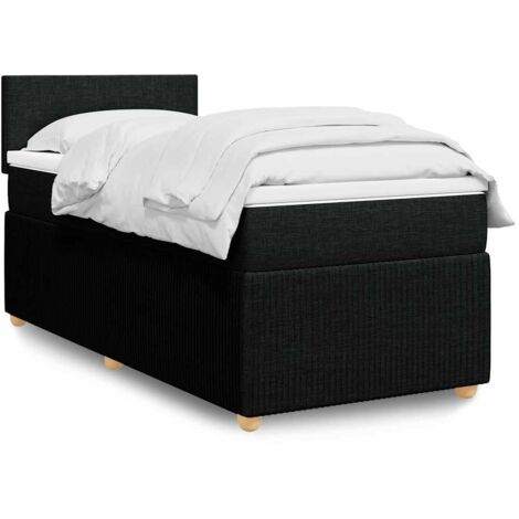 Sommier à lattes 90x200 cm avec matelas et surmatelas inclus, tissu noir, fabrication française, fermeté moyenne