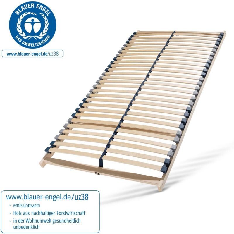 Sommier à lattes 90x200, Sommier à lattes ergonomique 7 zones avec cadre stable en bois de hêtre, 28 lattes, Fabriqué en Allemagne, à monter