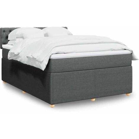 Sommier à lattes avec matelas à ressorts ensachés Gris foncé 140x190cm - Cadre de lit avec tête de lit et surmatelas - LED intégrée