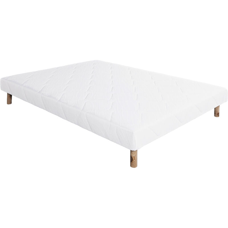 Sommier à lattes avec pieds alica, tapissier en bois massif coloris blanc - largeur 140 x longueur 190 cm