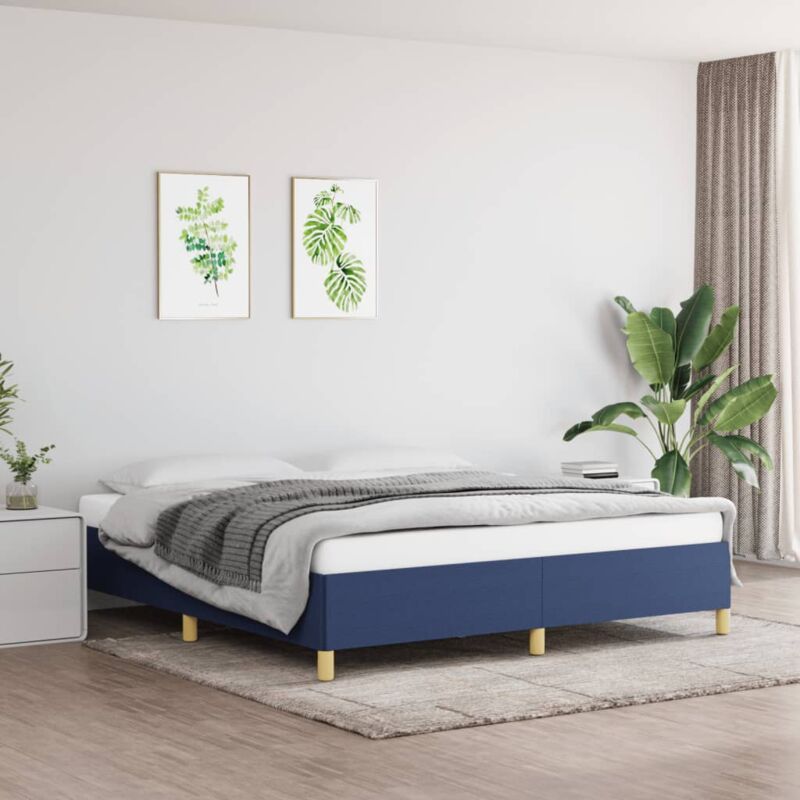 Lit double - 160x200 cm, Lit adulte et enfants, Cadre de lit sans matelas bleu tissu FR419202 DESIGN IN