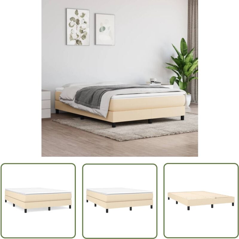 The Living Store Cadre de lit sans matelas crème 140x200 cm tissu - Cadre De Lit - Lit Simple - Lit Crème - Lit Tissu - Literie