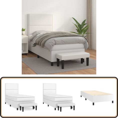 Sommier à lattes de lit avec matelas Blanc 100x200cm Similicuir - Lit Plateforme - Lit Double - Literie Blanche - Meuble Chambre - Canapé Lit
