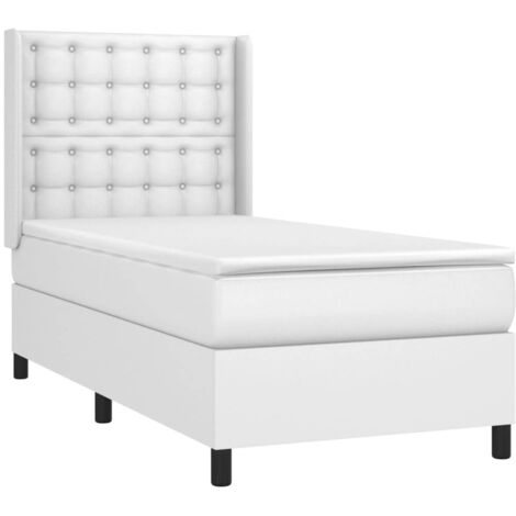 Sommier à lattes de lit avec matelas Blanc 100x200cm Similicuir vidaXL